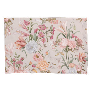 White Cats Pink Roses Floral Kissenbezug