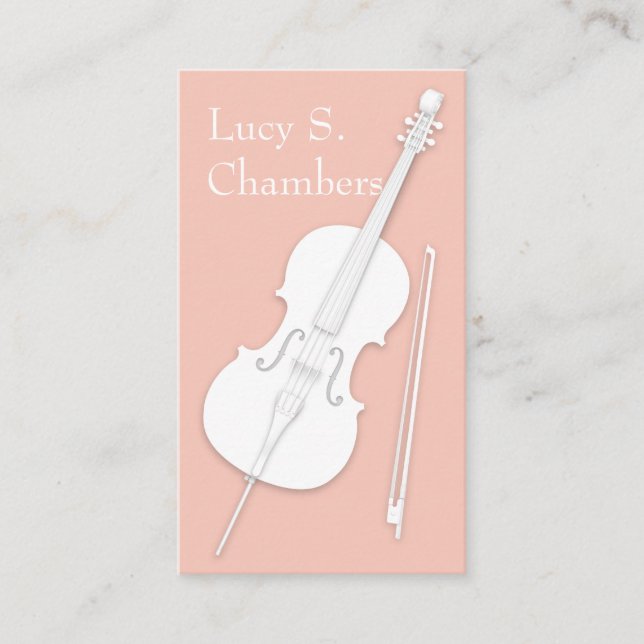 White Cello & Bow Peach Pink String Player Visitenkarte (Vorderseite)