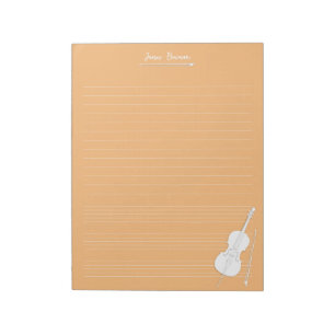 White Cello & Bow Personalisiert Music Class Orang Notizblock