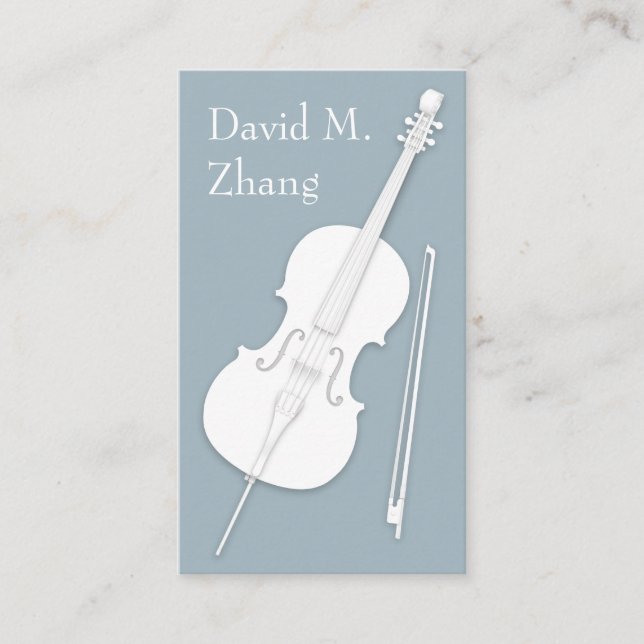 White Cello & Bow Slate Gray String Player Visitenkarte (Vorderseite)
