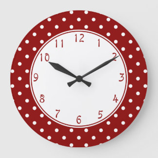 White center Small White Polka dots red background Große Wanduhr