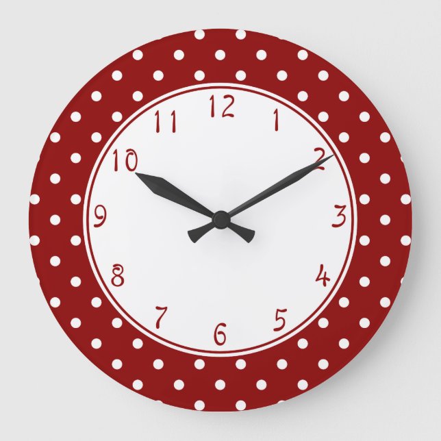 White center Small White Polka dots red background Große Wanduhr (Vorderseite)