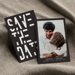 White Charcoal 70er Retro Stripes Wedding Save The Date