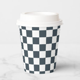 White Charcoal Gray Square Pattern Paper Cups Pappbecher