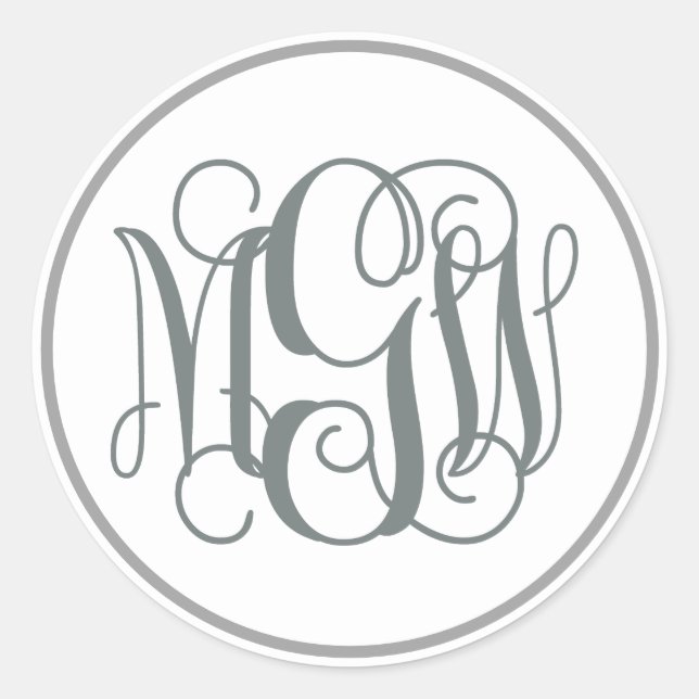 White Charcoal Vine Script Monogram, DIY BG Runder Aufkleber (Vorderseite)
