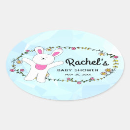 White Cheful Bunny Woodland Blue Umschlag Aufklebe Ovaler Aufkleber