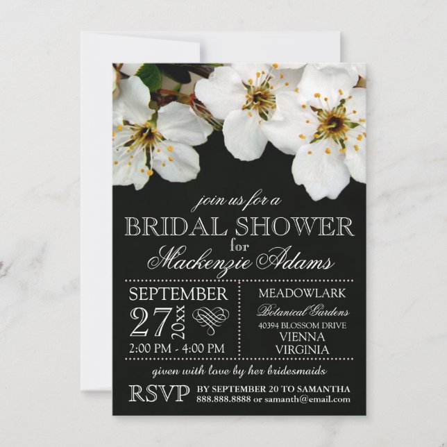 White Cherry Blossom Blume Bridal Polterabend Einladung (Vorderseite)