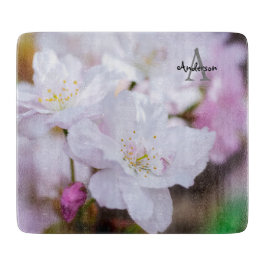 White Cherry Blossom Glass chopping board Schneidebrett