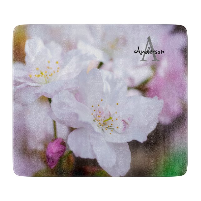 White Cherry Blossom Glass chopping board Schneidebrett (Vorderseite)
