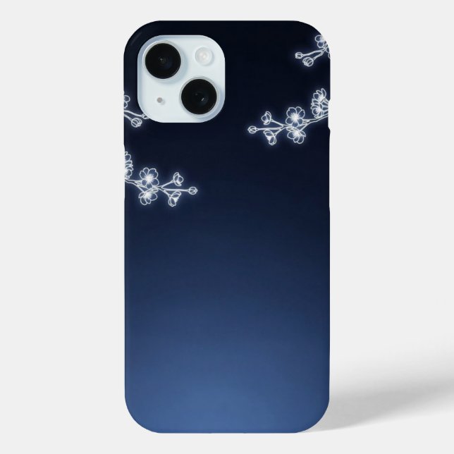 White Cherry Blossom Navy Background Case-Mate iPhone Hülle (Rückseite)