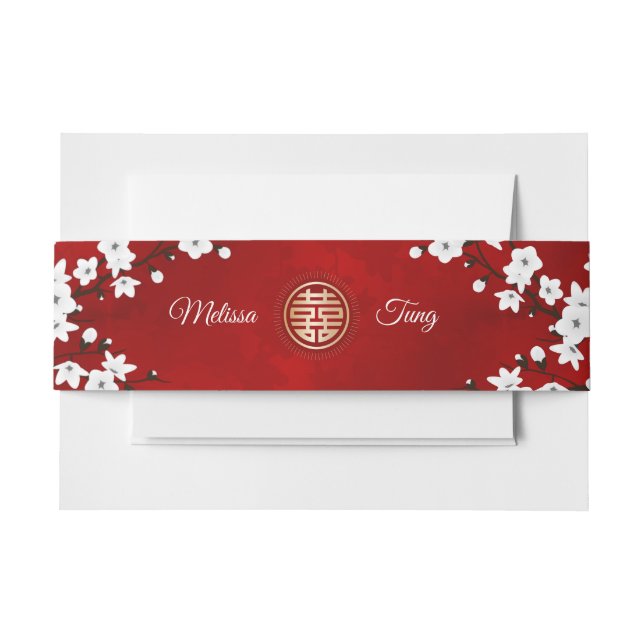 White Cherry Blossom Red Chinese Wedding Custom Einladungsbanderole (Vorderseite Beispiel)