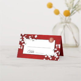 White Cherry Blossom Red | Chinesische Hochzeit Platzkarte