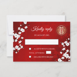 White Cherry Blossom Red UAWG Chinese Wedding RSVP Karte