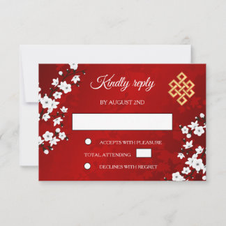 White Cherry Blossom tibetische Hochzeit RSVP Karte