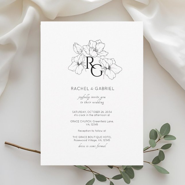 White | Chic Monogram Wedding Invitation Card Save The Date (Von Creator hochgeladen)