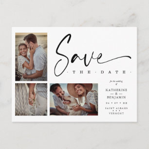 White Chic Trendy Collage Wedding 3 Fotos Postkarte