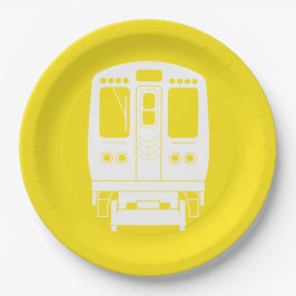 White Chicago "L" Profil auf gelbem Hintergrund Pappteller