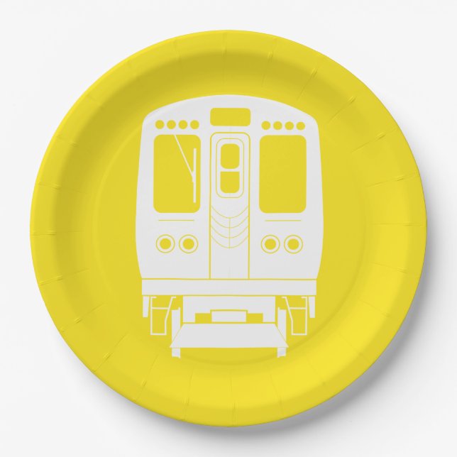 White Chicago "L" Profil auf gelbem Hintergrund Pappteller (Vorderseite)