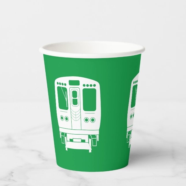 White Chicago "L" Profil auf grünem Hintergrund Pappbecher (Vorderseite)