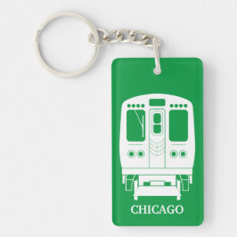 White Chicago "L" Profil auf grünem Hintergrund Schlüsselanhänger