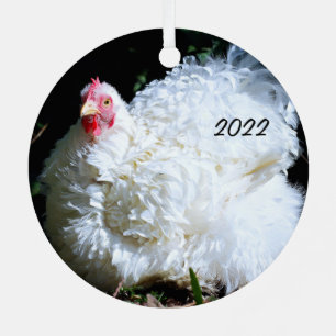 White Chicken - Frizzled Cochin Bantam Pet Ornament Aus Metall