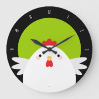 White Chicken on Green Wall Clock