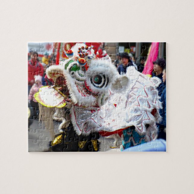 White Chinese Lion Dancer Chinatown (Horizontal)