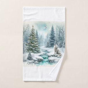 White Christmas Artic Fox Handtuch