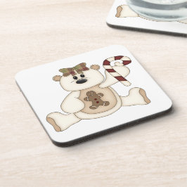 White Christmas Bear Gingerbread Man Untersetzer