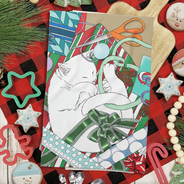 White Christmas Cat Geschirrtuch (Von Creator hochgeladen)