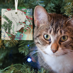 White Christmas Cat Ornament Aus Glas