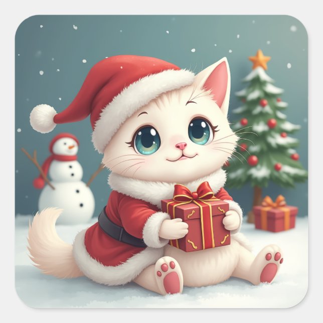 White Christmas Cat Stickers (Vorderseite)