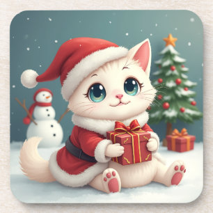 White Christmas Cat Untersetzer
