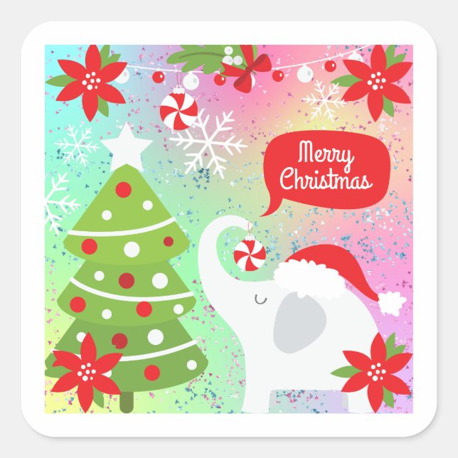 White Christmas Elephant Quadratischer Aufkleber (Vorderseite)