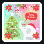 White Christmas Elephant Quadratischer Aufkleber<br><div class="desc">White Christmas Elephant</div>