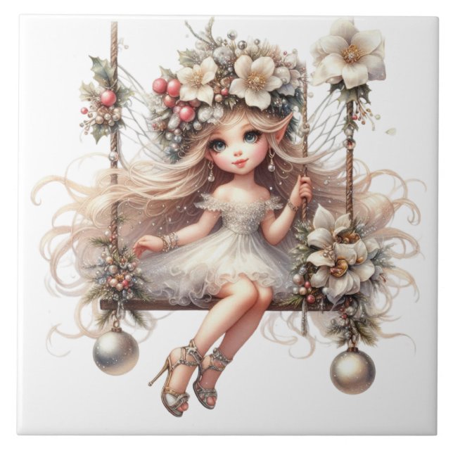White Christmas Fairy Fliese (Vorderseite)