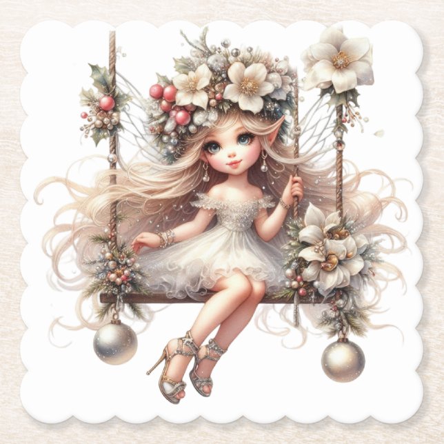 White Christmas Fairy Untersetzer (Vorderseite)