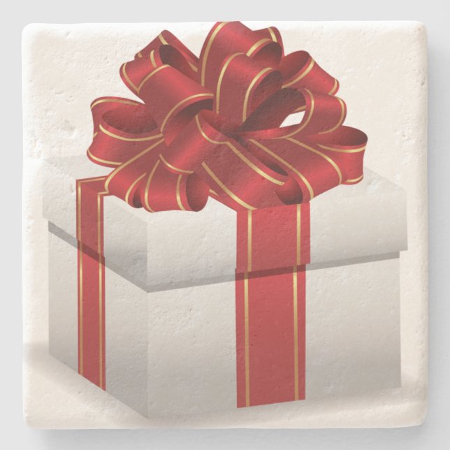 White Christmas Geschenk Red Ribbon Steinuntersetzer (Vorderseite)