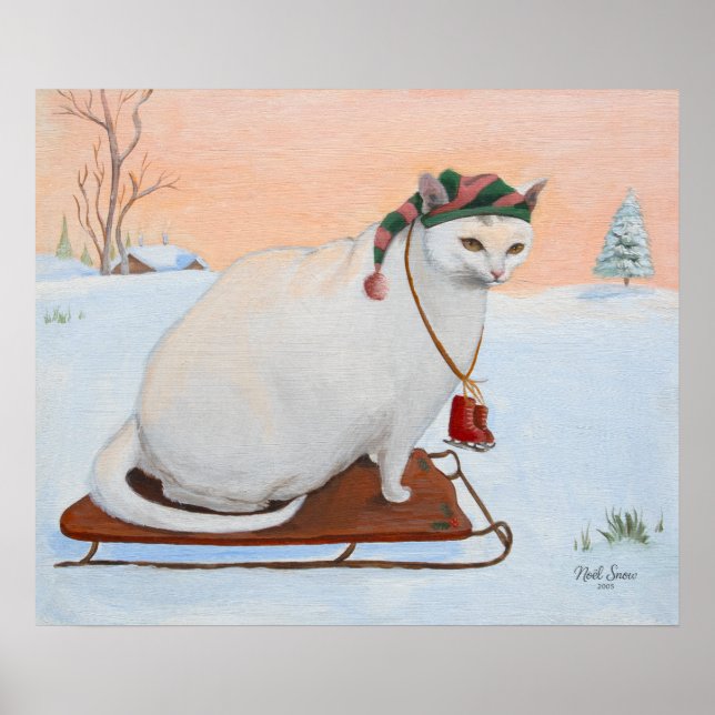 White Christmas Holiday Cat in Snow Wall Art Poster (Vorne)