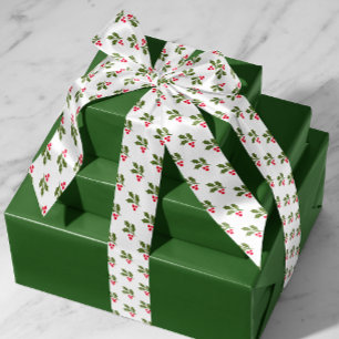 White Christmas Holly Sprigs Holiday Satinband
