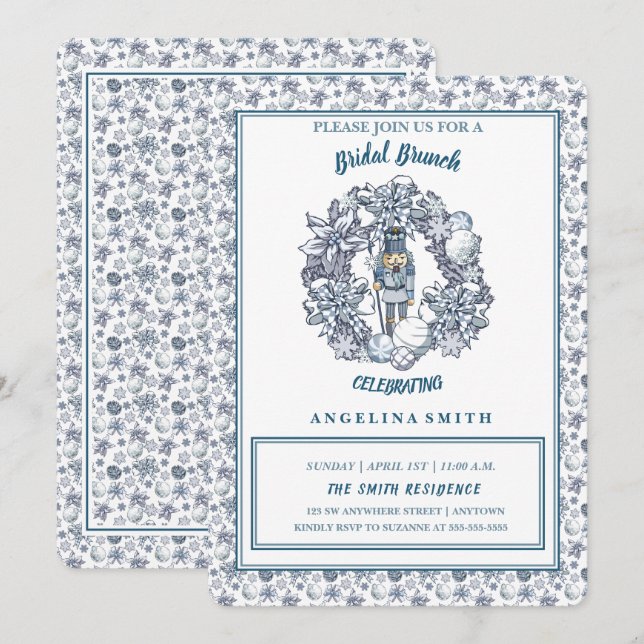 White Christmas Nutcracker Wreath Bridal Brunch Einladung (Vorne/Hinten)