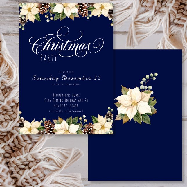 White Christmas Poinsettia blaues Party Einladung (Von Creator hochgeladen)
