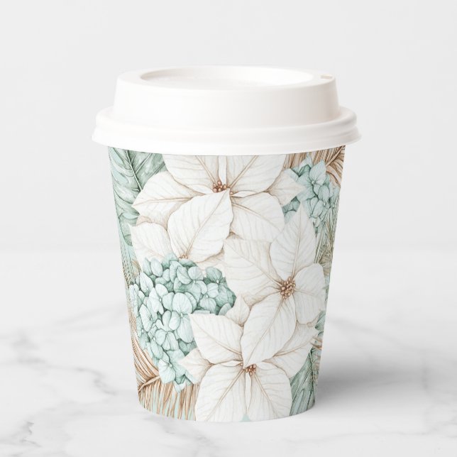 White Christmas Poinsettia | Winter Beach Hochzeit Pappbecher (Vorderseite)