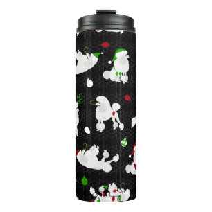White Christmas Poodles Black Thermosbecher