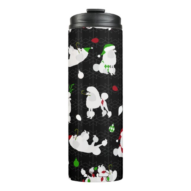 White Christmas Poodles Black Thermosbecher (Vorderseite)
