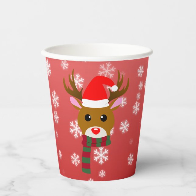 White Christmas Rudolph, der Rotnasen-Rentier Pappbecher (Vorderseite)