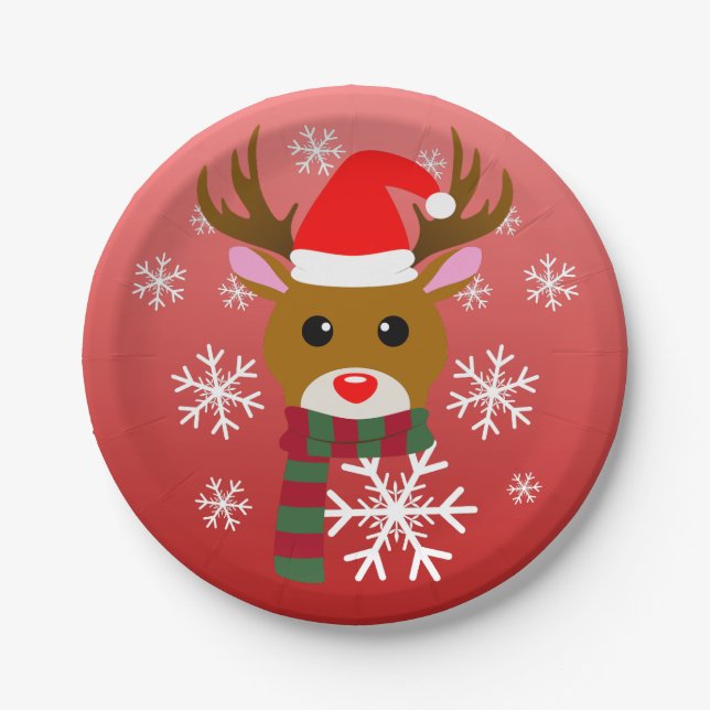 White Christmas Rudolph, der Rotnasen-Rentier Pappteller (Vorderseite)