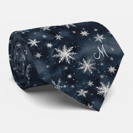 White Christmas Snowflakes Dark Blue Neck Tie Krawatte