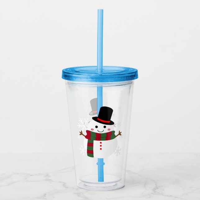White Christmas Snowman Acryltrinkbecher (Vorderseite)