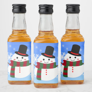 White Christmas Snowman Alkoholflaschenetikett